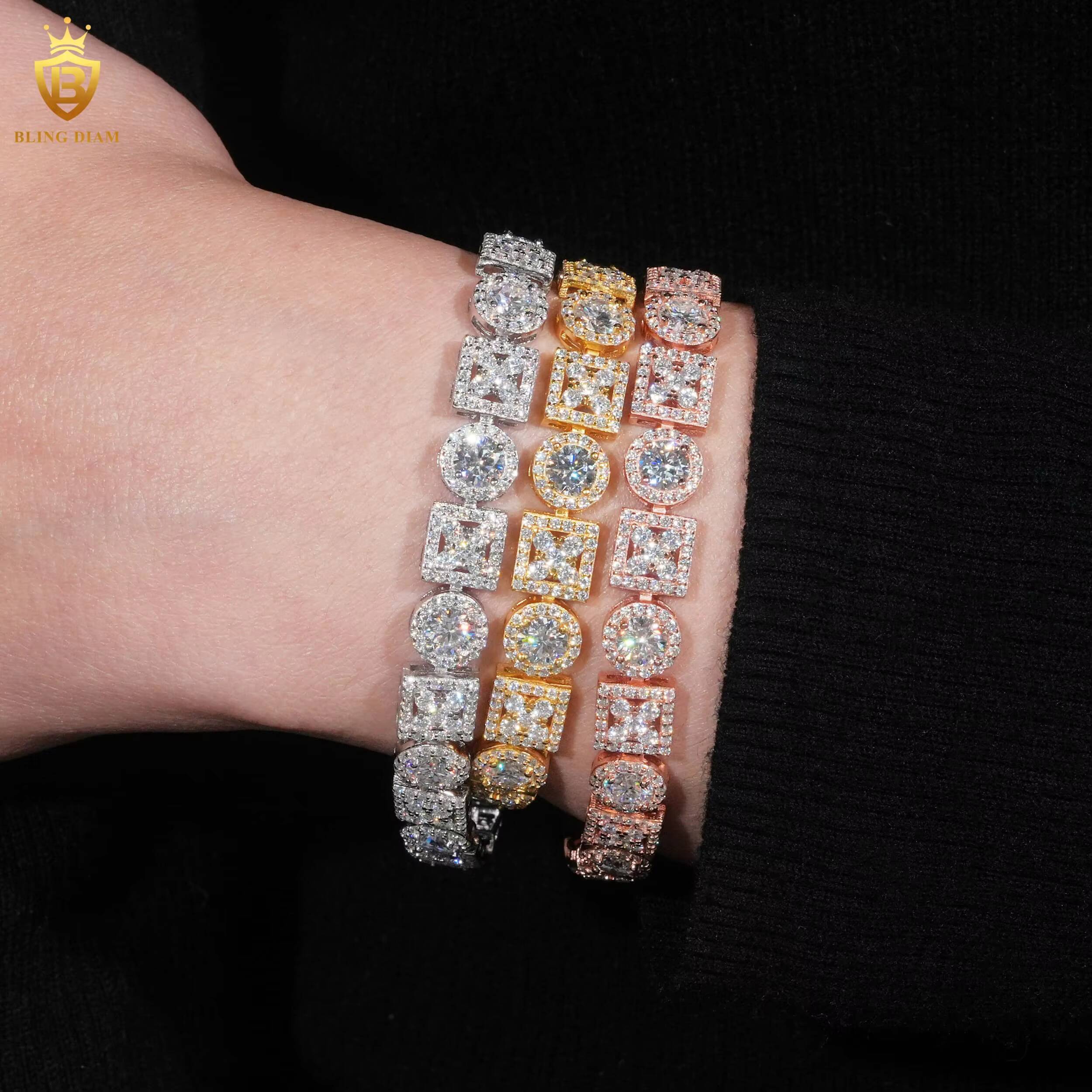 Diamond Bracelet 925 Silver Gold Plated Moissanite Bracelet Tennis Round Brilliant Vvs Moissanite Bracelet Women Men