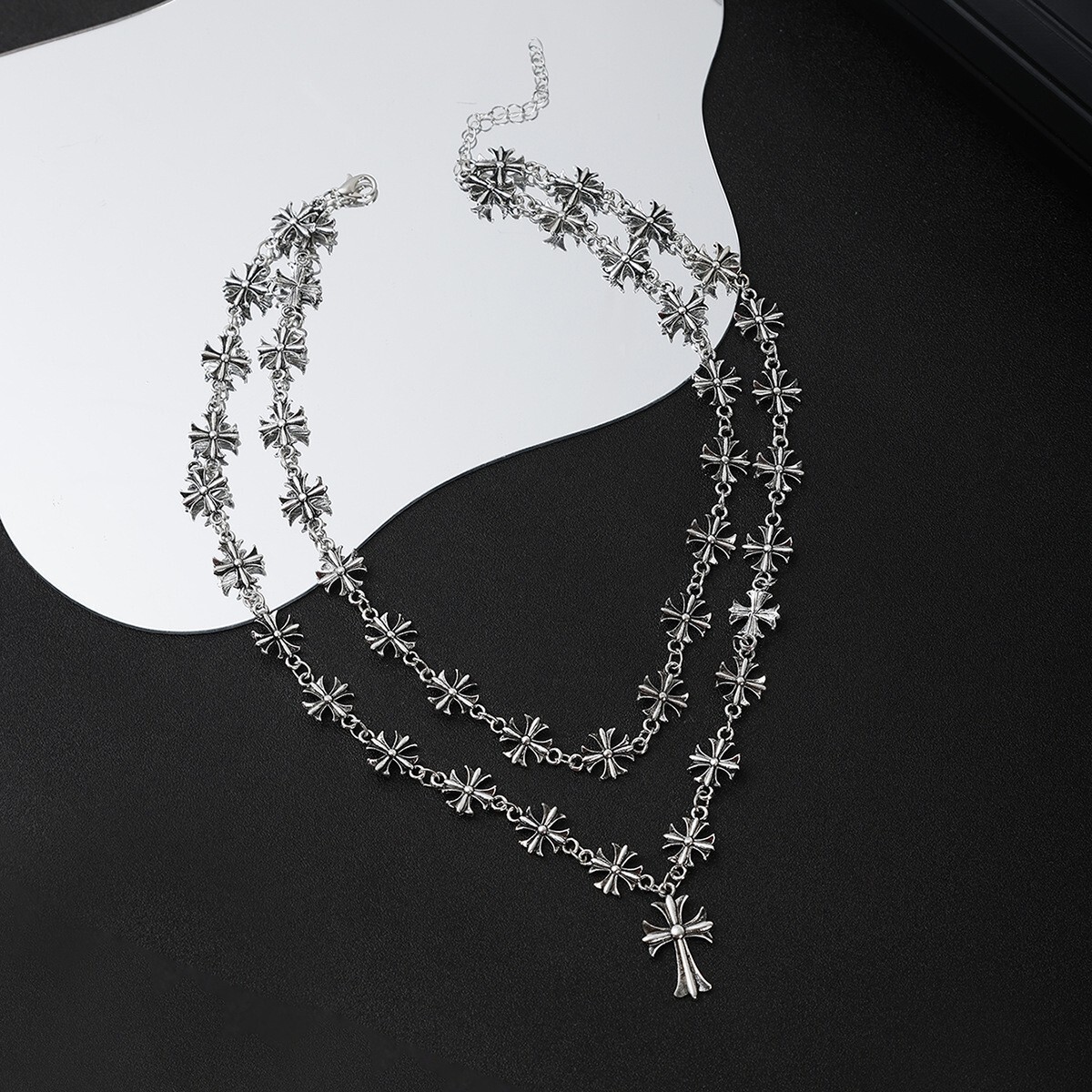 Cross Necklace Wholesale And Fashion Jewelry Hip-Hop Non-Fading Necklace For Men Double Layer Stacked Cuban Chain