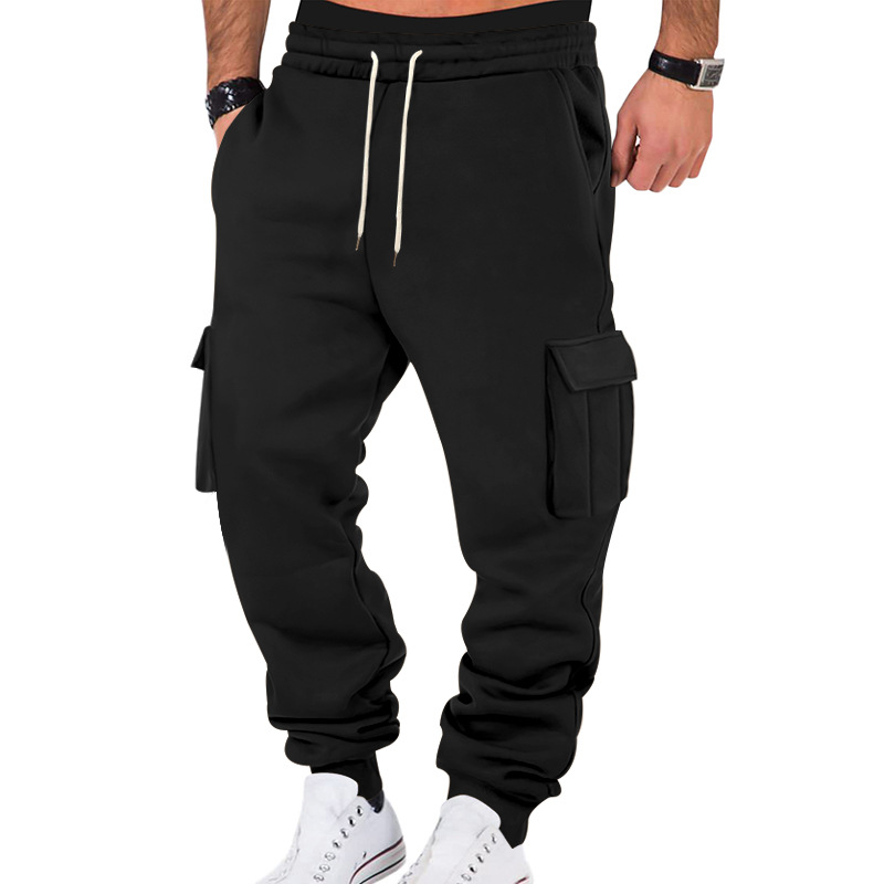 Premium Fleece-Lined Baggy Cargo Sweatpants for Men, Solid Color Casual Loose-Fit Tapered Leg Style