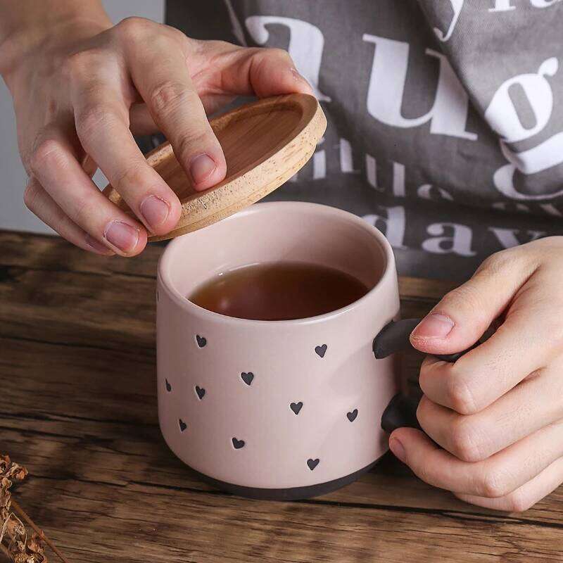 Underglaze Hand Painted Ceramic Mug Set Coarse Pottery Cute Pattern Large Coffee Cup for Couples Matching Pair Gift