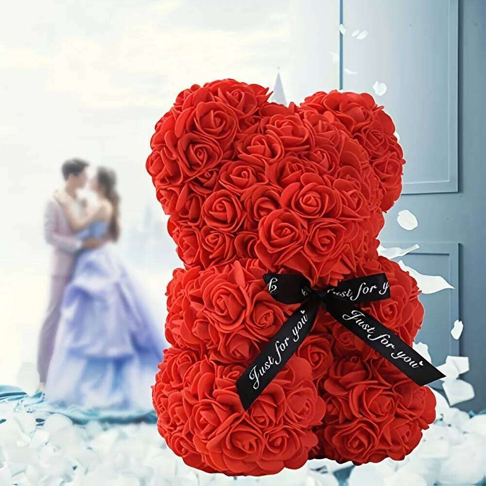 1pc Rose Artificial Foam Flowers Bear Made Of Roses For Valentines Mothers Day, Anniversary, Birthday Gifts W260114