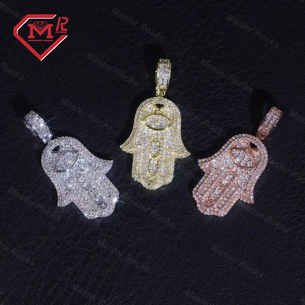 Hiphop Moissanite Pendant 925 Sterling Silver Hamsa Hand Iced Out VVS Custom Moissanite Pendant