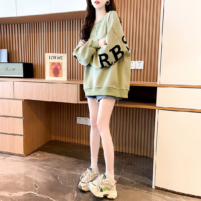 2026 New Arrival Women's Spring & Autumn Lazy-Style Crew Neck Sweatshirt, Korean-Style Versatile Cartoon Printed Long-Sleeve Top