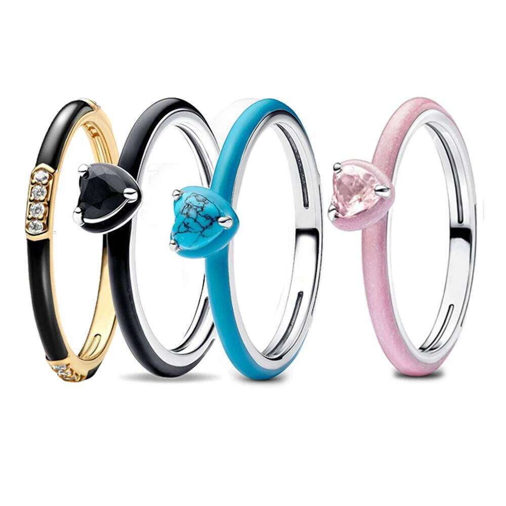 Valentine's Day 925 Sterling Silver Black&Pink&Turquoise Core Ring Couple&Best Friend Gift Jewelry 26W0114