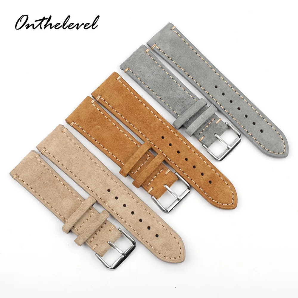Handmade Leather Watchband 18mm 20mm 22mm 24mm Vintage Suede Watch Strap Replacement Tan Gray Beige Color for Men Women Watches 260109
