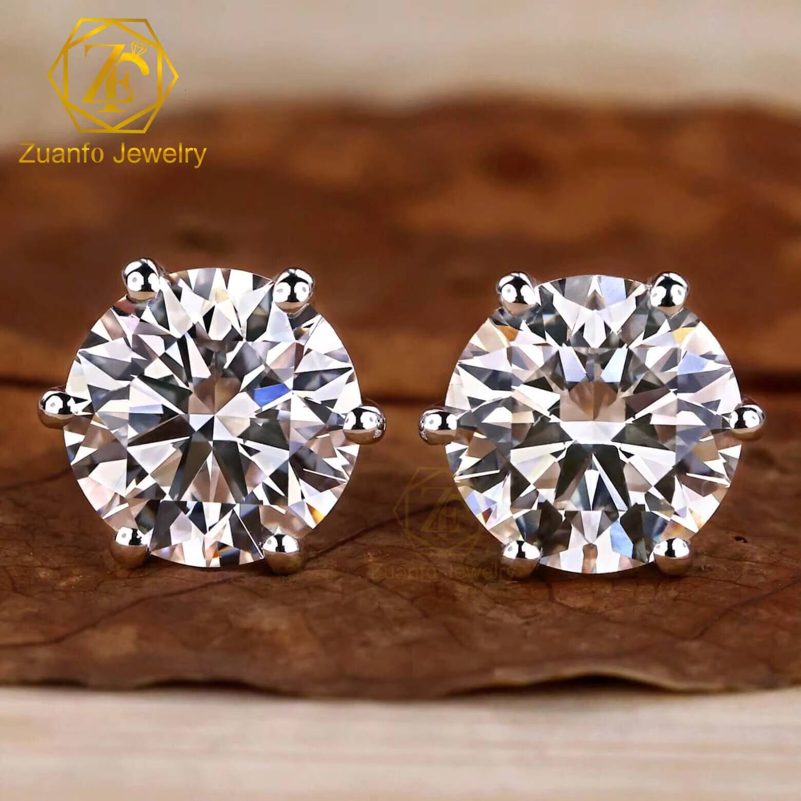 Custom IGI 6Prongs Brilliant Round Cut Lab Grown Diamond Earrings Push Back 925 Sterling Silver Stud Earrings for Women