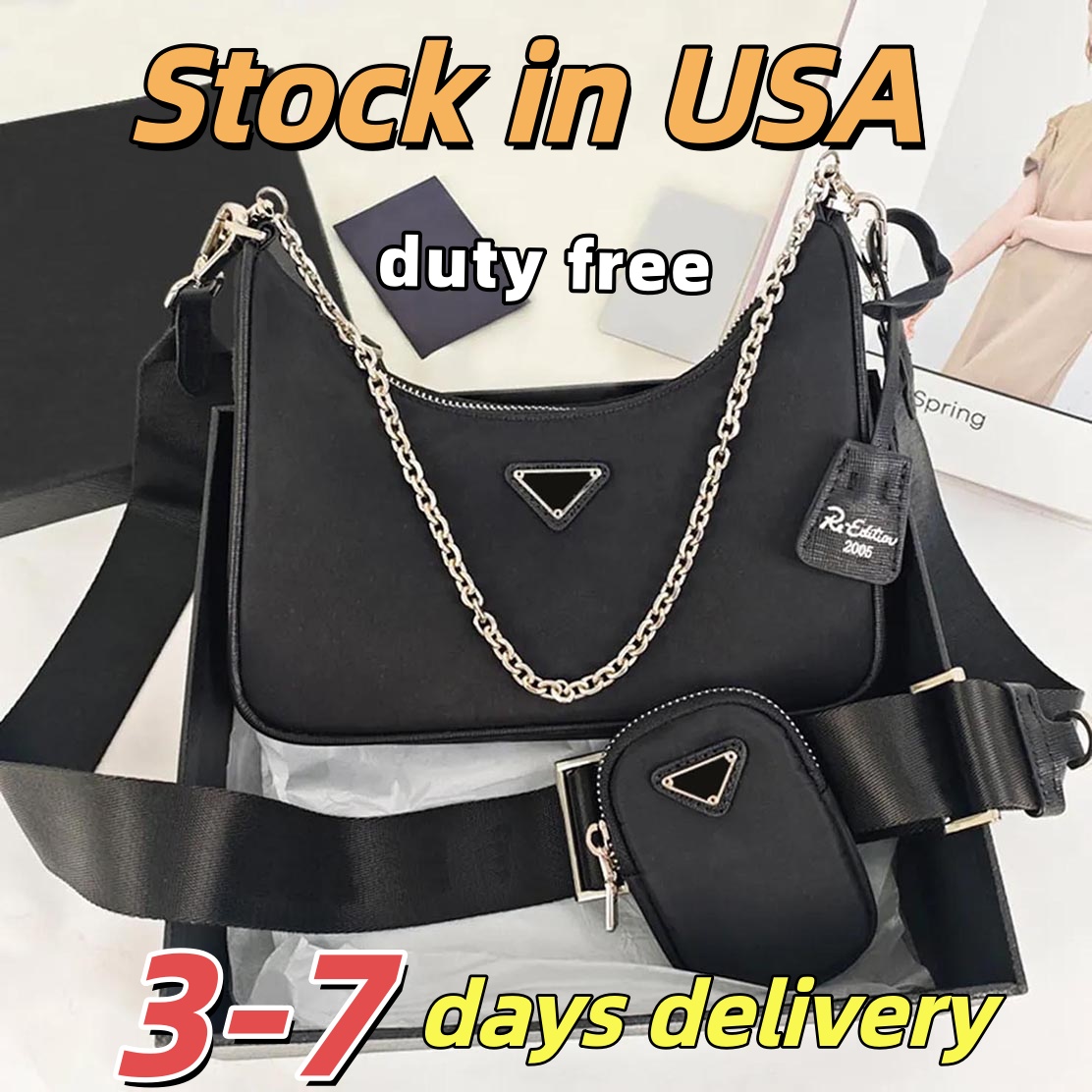 Designer Bag Luxury Bags Top Quality Shoulder Bag Crossbody Luxury Black Nylon Chain Purse Ladies Handbags Zipper Bags Re-Edition 2005 Hobo Bags 112