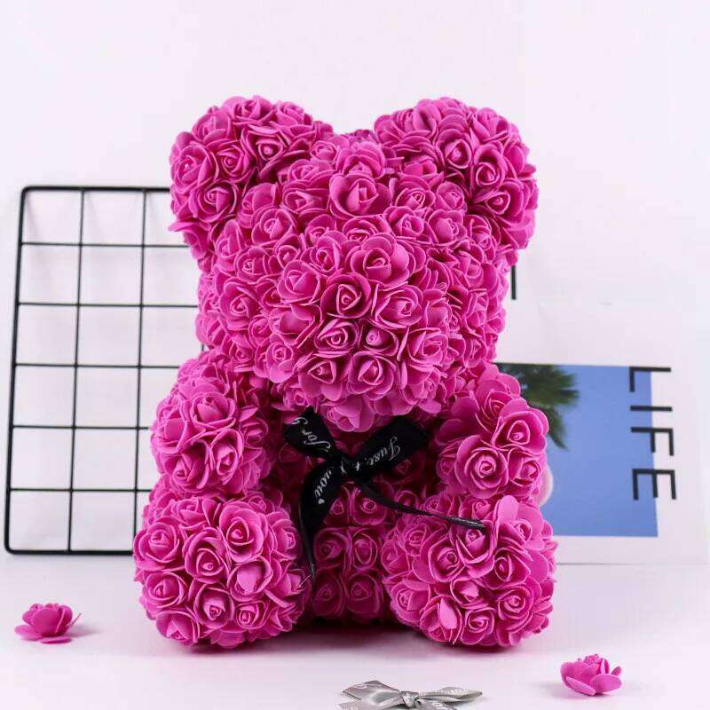 25cm Rose Bear Artificial Flowers Girlfriend Anniversary Christmas Valentine's Day Gift Birthday Present For Wedding Party W260114
