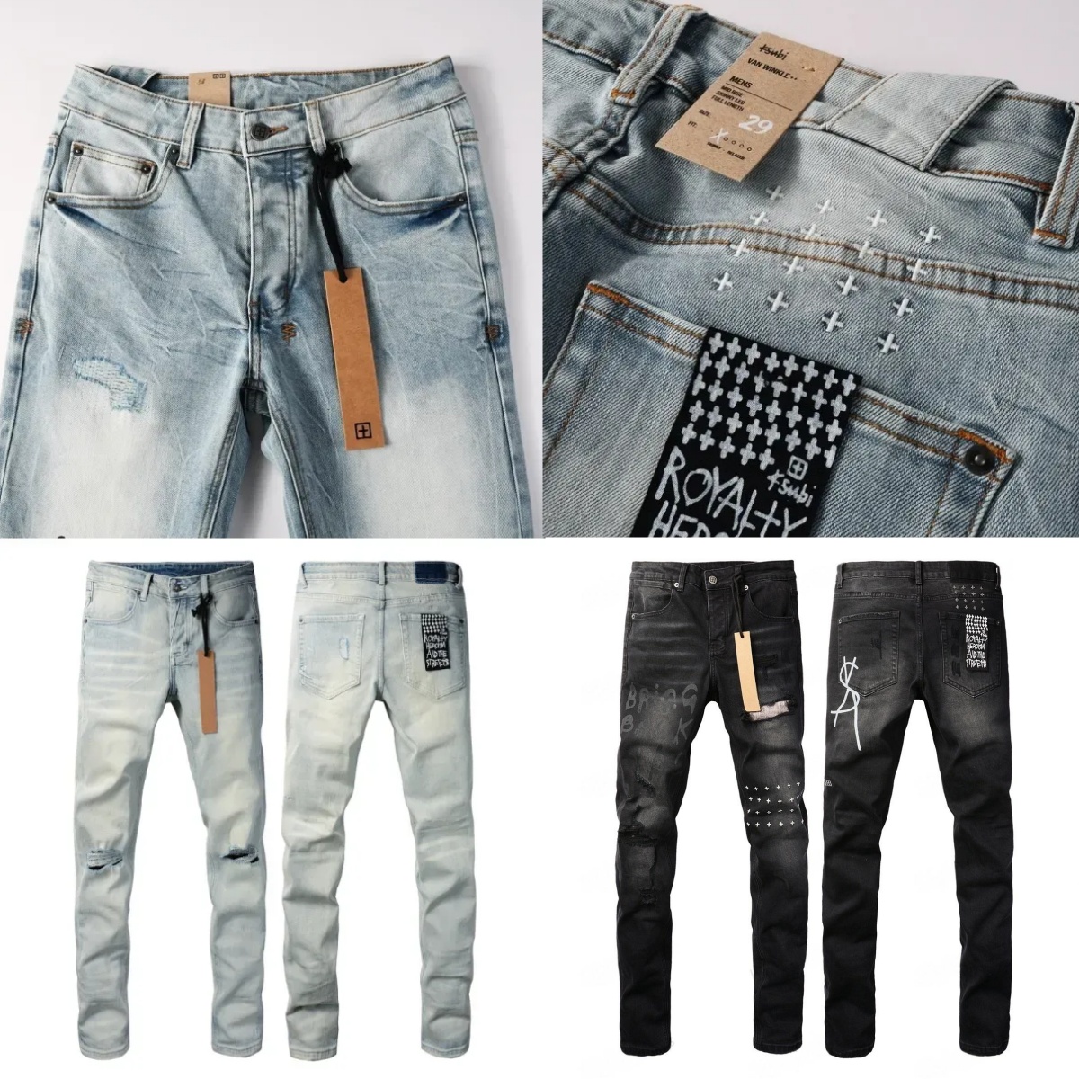 designer ksubi jeans brand denim ksubis jeans high quality fashion men jeans distressed ripped biker black blue jean slim fit designer jeans Retro little leg jeans