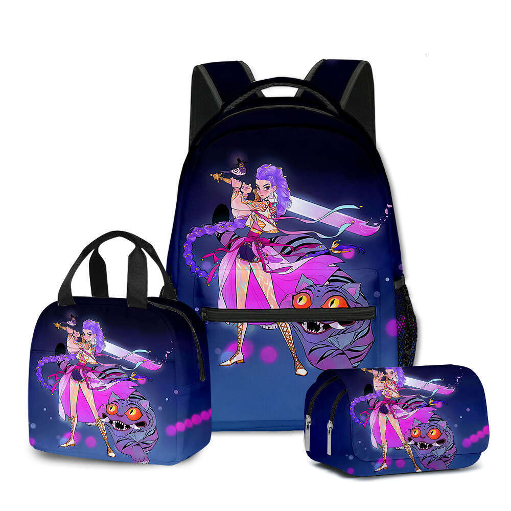 New K-POP Demon Slayer School Backpack Lunch Bag Pencil Case Three-Piece Set Huntrix Backpacks student backpack