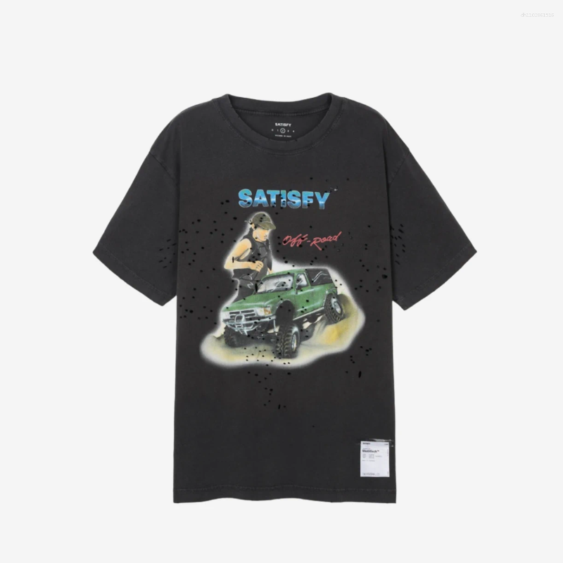 Men's T Shirts Faionable Retro Dyeing Round Ne Ort Sve Pure Cotton Print T-irt Youth Casual Summer Top Trendy Brand SATISFY