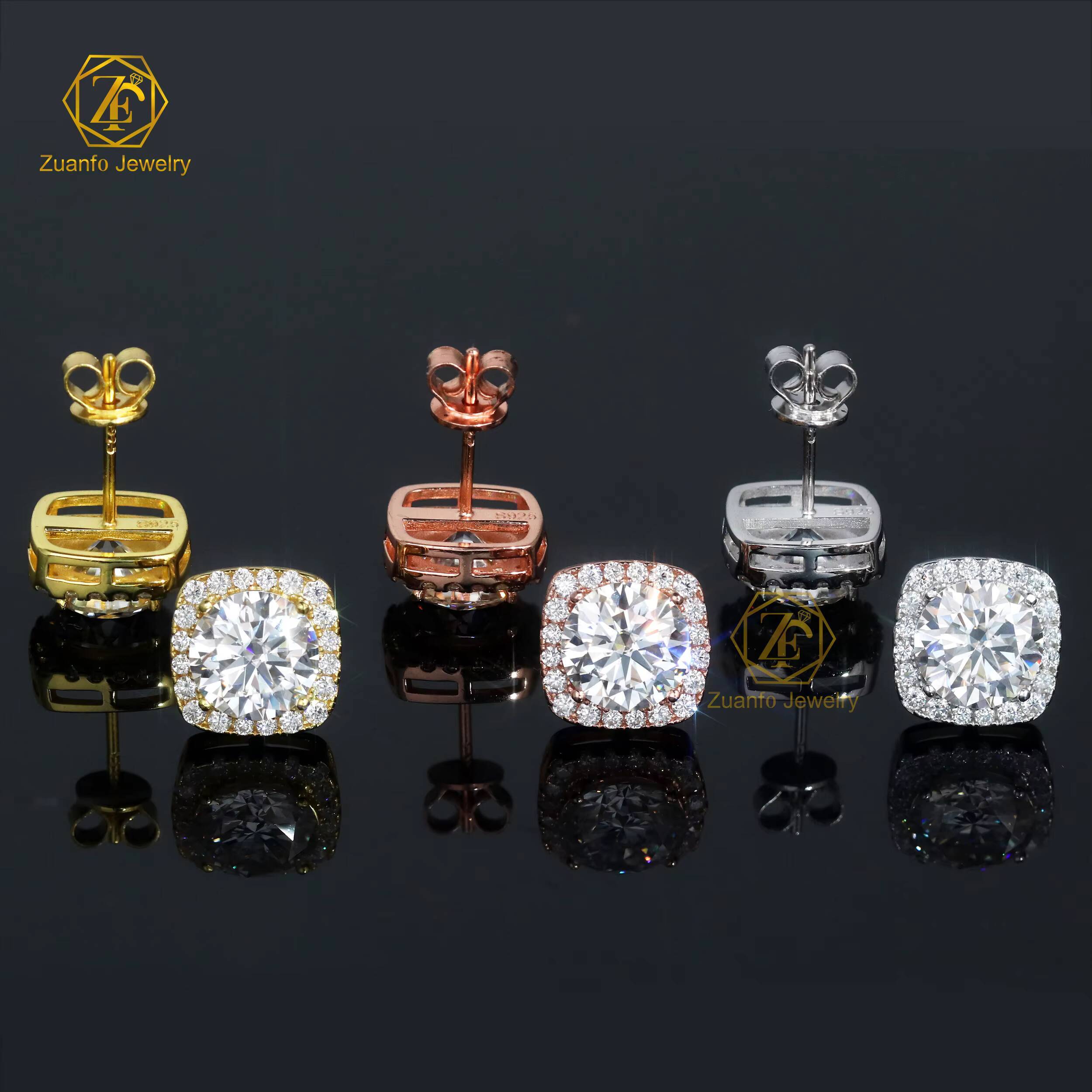 Factory Wholesale 65mm 8mm VVS HipHop Style 925 Silver Moissanite Stud Earrings for Men and Women