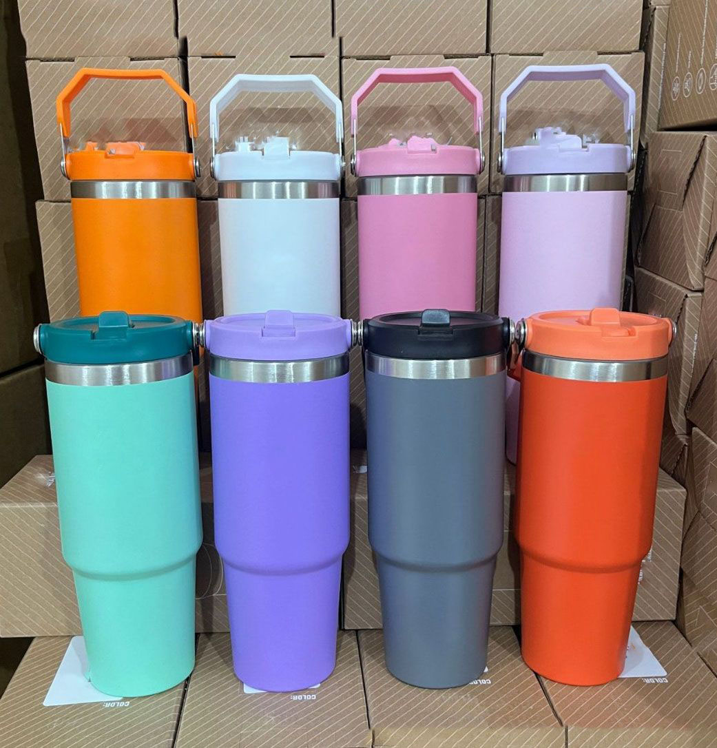 30oz Water Bottle Designer 304 Stainless Steel, One Hand Open Lid, Car Travel Cup Cold and Hot Double-layer Insulated Travel Mug Vacuum Cup for outdoor Camping cup