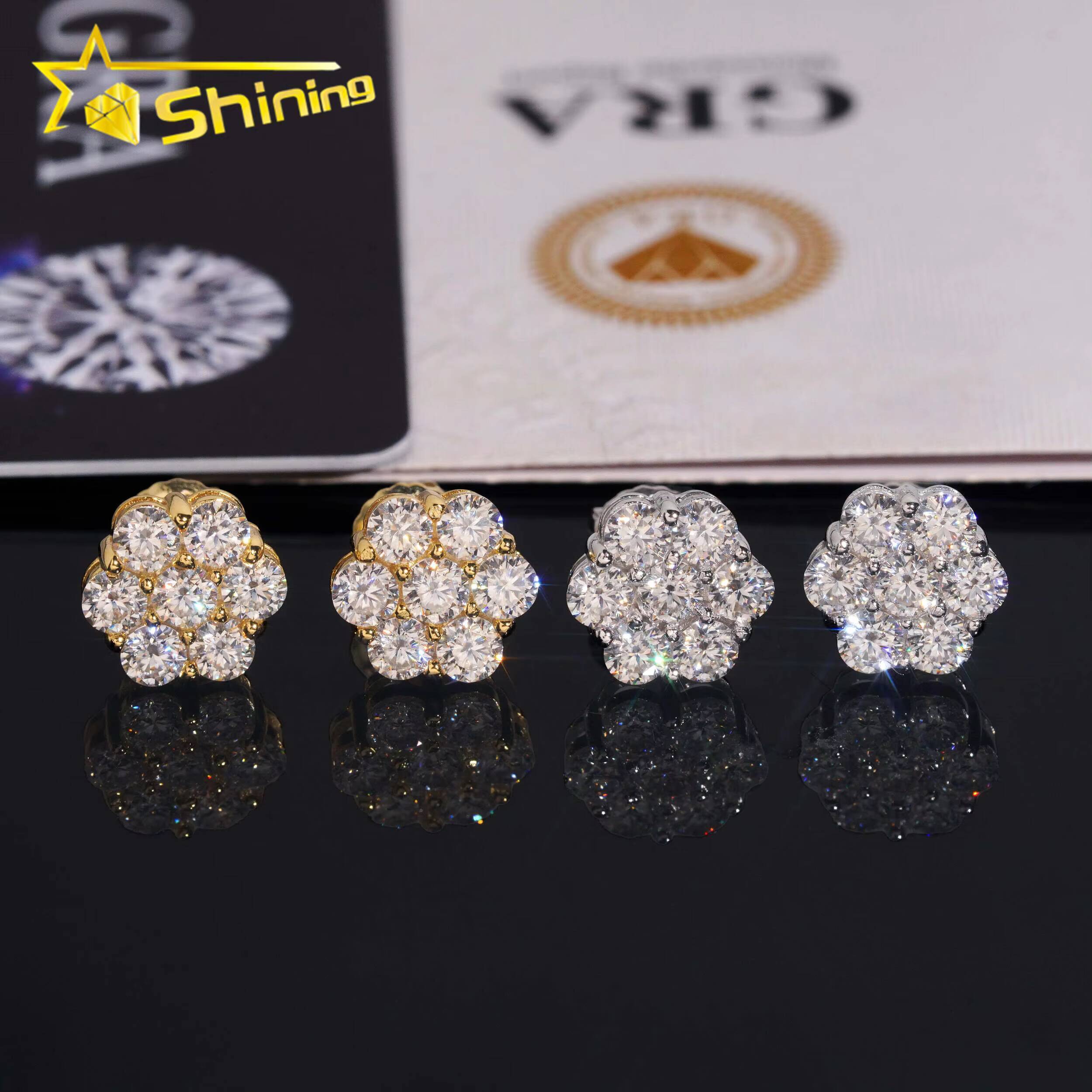Hot Selling Women Silver 925 Cluster Stud Earrings Fashion Fancy Screw Back 9mm Moissanite Flower Earrings GRA Certificated