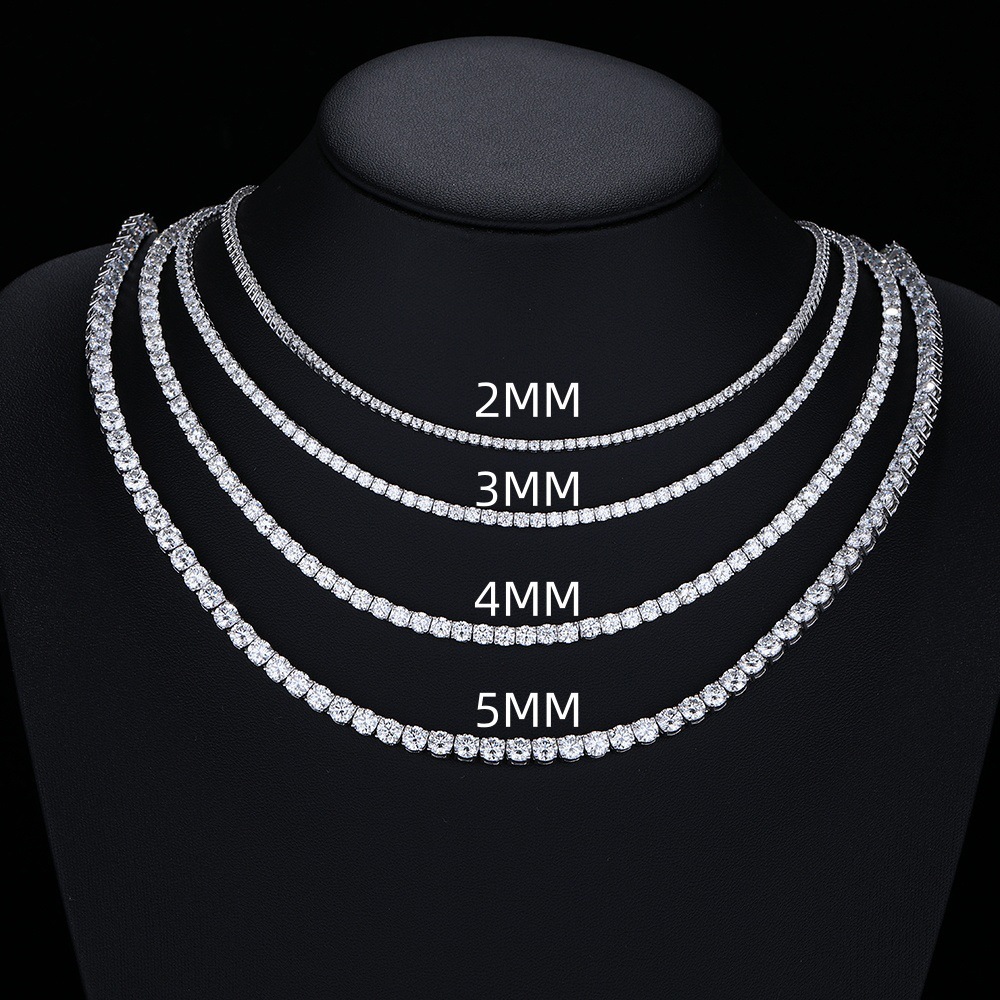 S925 Silver 5MM 6MM Moissanite Single Row Tennis Chain Bracelet Necklace Hip Hop Jewelry for Men and Women Luxury