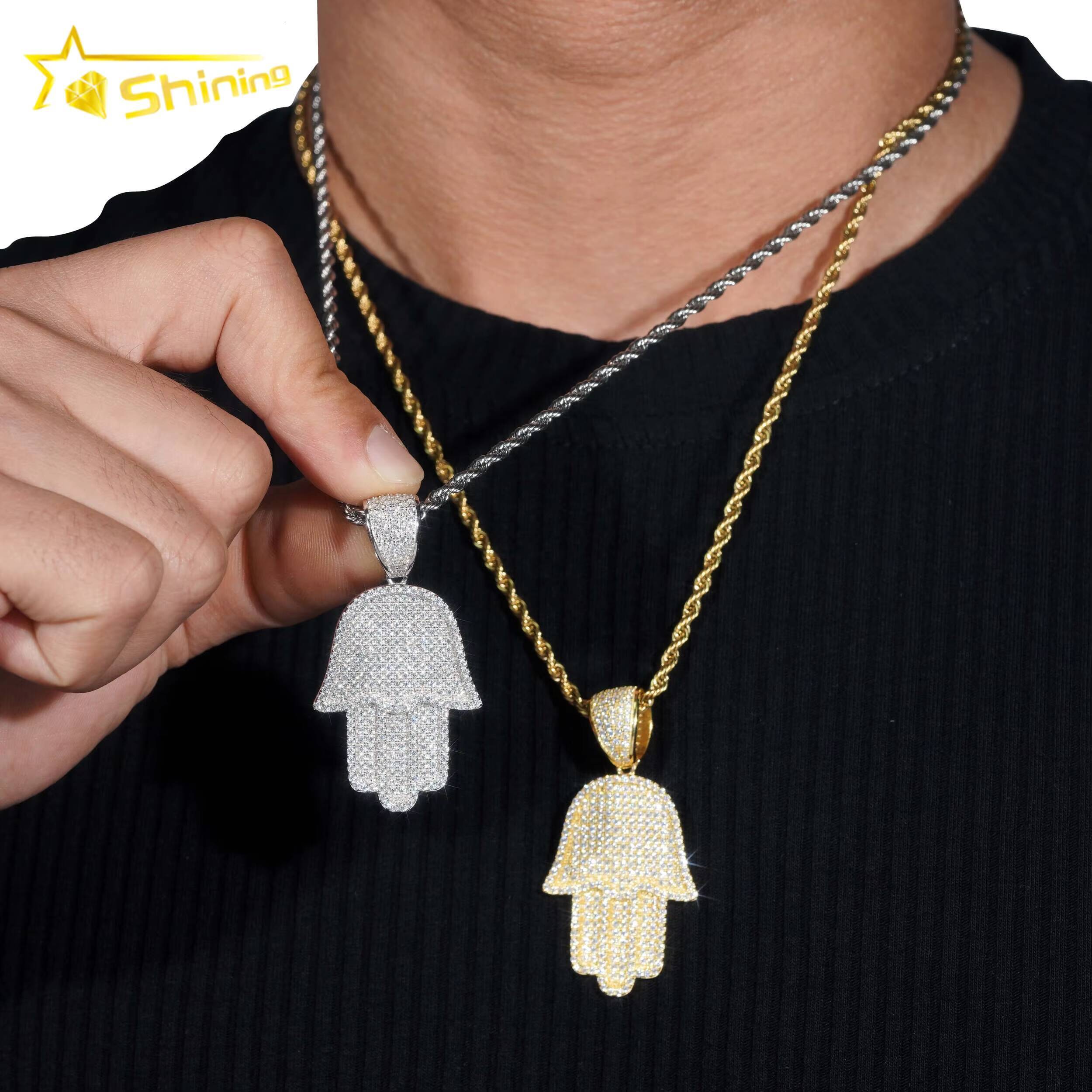 Iced Out Jewelry Pass Diamond Tester 925 Sterling Silver Hip Hop Moissanite Hamsa Hand Pendant