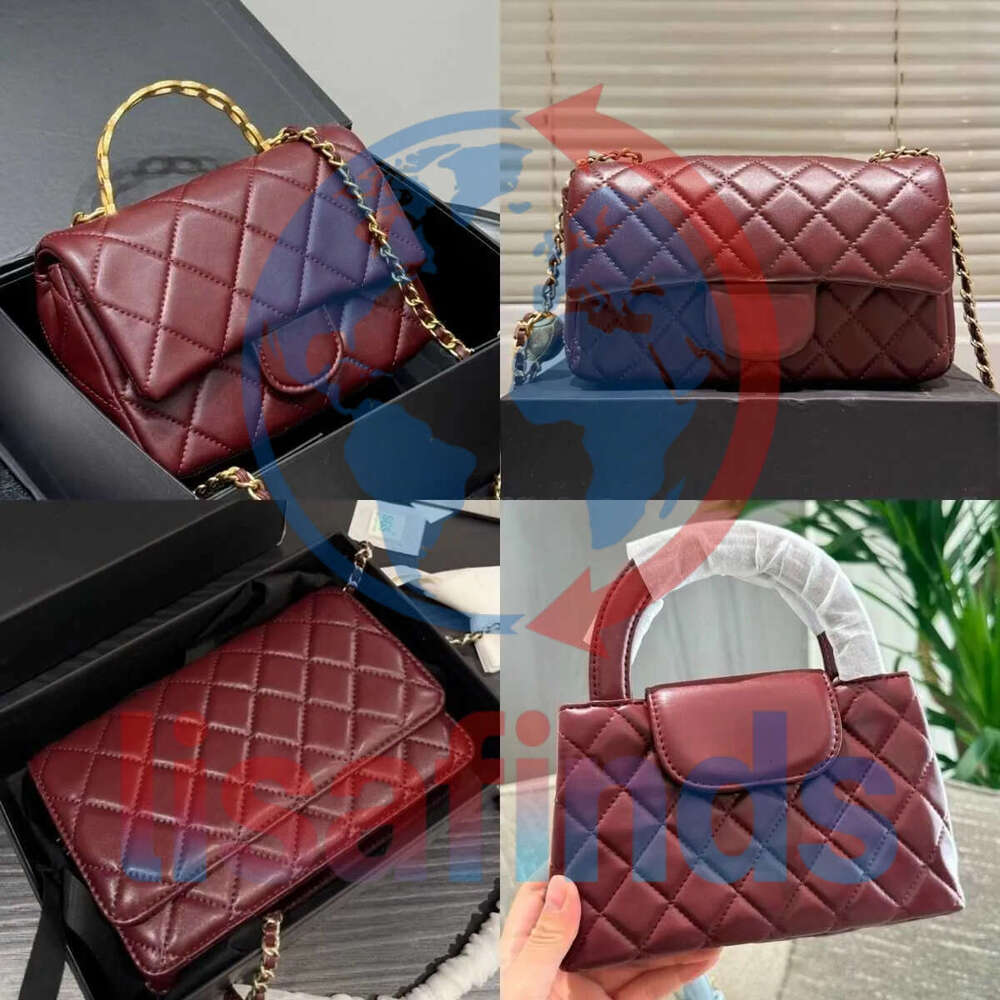 Cross Body Top Designer Crossbody Ladies Small Handle Tote with Chain Strap Mini Burgundy High Quality Leather Shoulder Diamond Lattice Caviar Flap Bag