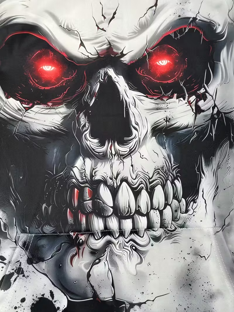 Men's 3D Red-Eyed Skull Graphic Hoodie - Gothic Splatter Print Casual Pullover Hooded Sweatshirt