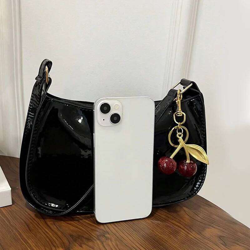 Vintage Retro Shoulder Bag for Women PU Leather Underarm Crossbody Ladies Casual Handbag Purse with Cherry Pendant
