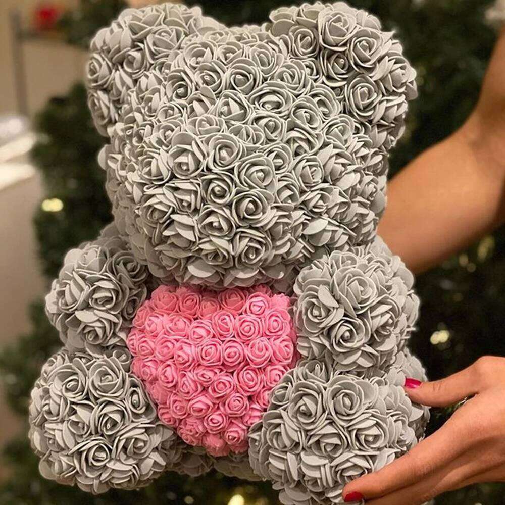 Dropshipping 40cm Bears Artificial Handmade Rose Heart Teddy Bear Valentine Wedding Mothers Day Gift for Women Wholesale W260114