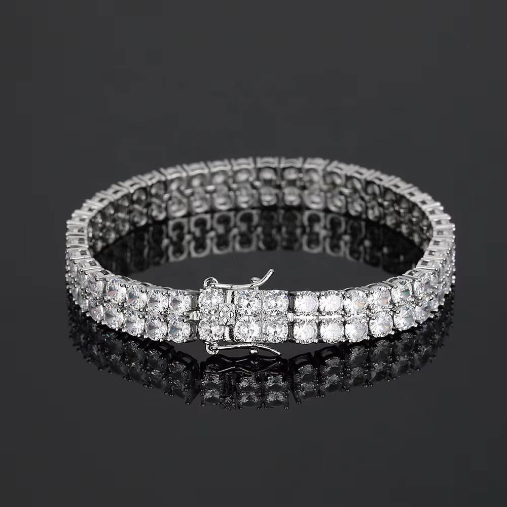 OUGEPHELI 2 Rows Cubic Zirconia Gold Plated Brass Pulseira Brazalete Bracciale Bracelet Choker Necklace Tennis Chain