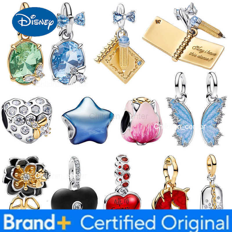 Disney New 925 Sterling Silver Charms Colorful Heart Bee Flower key Lock Butterfly Beads Bracelets Necklaces Womens DIY Jewelry Gift H260114