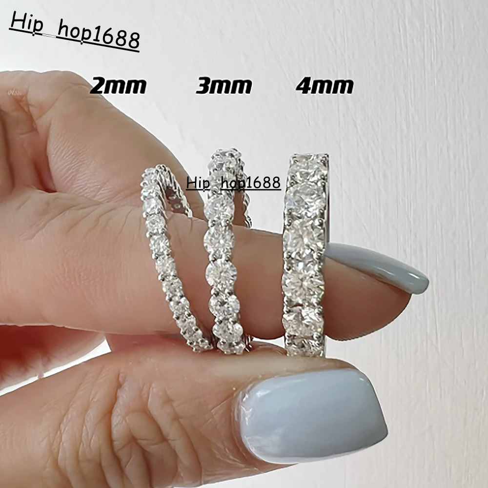 Certificated D Color Excellent Moissanite 2mm 3mm 4mm 925 Sterling Silver Moissanite Wedding Rings Eternity Band Ring