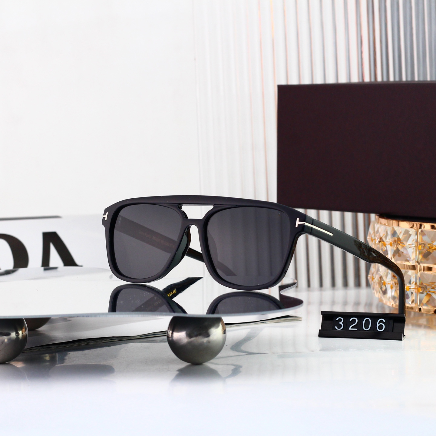 Designer Sunglasses Trendy Luxury Square Double-Bridge Metal Trim UV Protection Street Casual Versatile Daily Eyewear