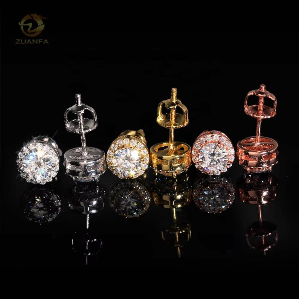 Hot Sale Popular VVS Diamond Halo Design 50mm Center Stone Moissanite Silver Stud Earrings