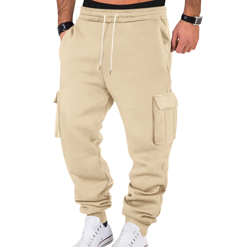 Premium Fleece-Lined Baggy Cargo Sweatpants for Men, Solid Color Casual Loose-Fit Tapered Leg Style