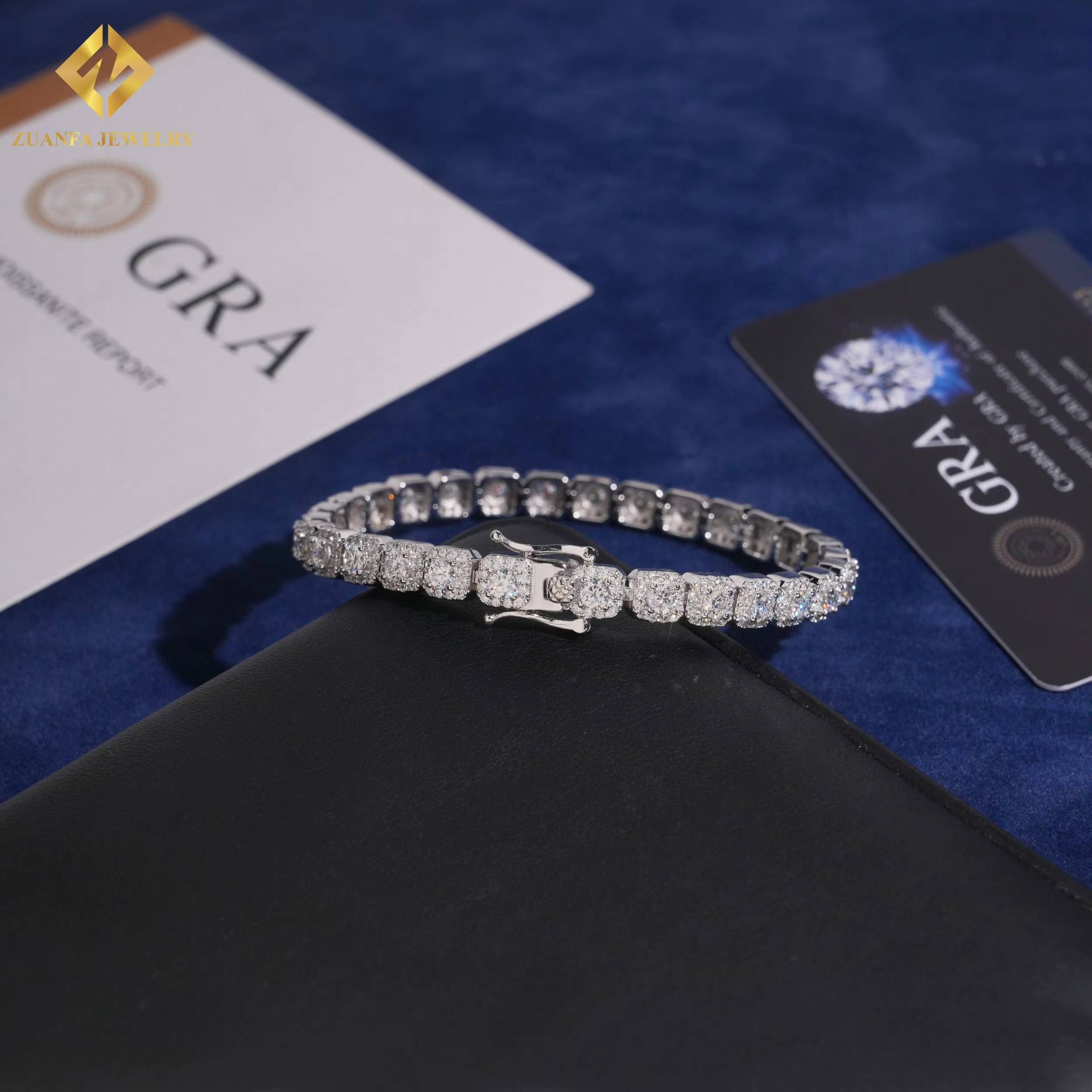 Hot Sale Moissanite Jewelry Pass Diamond Test Iced Out Moissanite 6mm Cuban Chain 925 Silver Moissanite Men Women Bracelet GRA