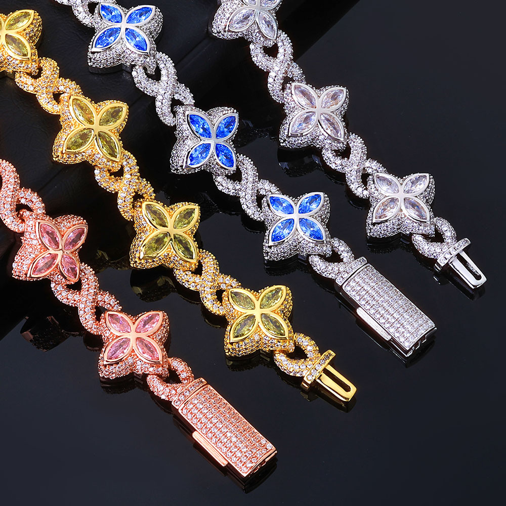 Hip Hop Colorful Cross Flower Infinite Cuban Chain Necklace Bracelet Women Men Lover Couple Jewelry
