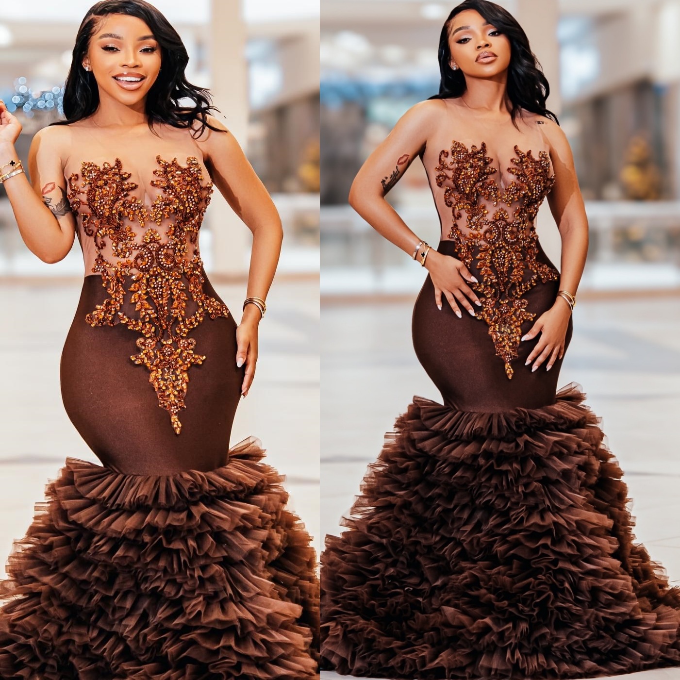 Aso Ebi Nigerian Chocolate Mermaid Prom Dresses 2026 Appliques Crystals Tiers Evening Formal Party Second Birthday Engagement Gowns Dress For Special 