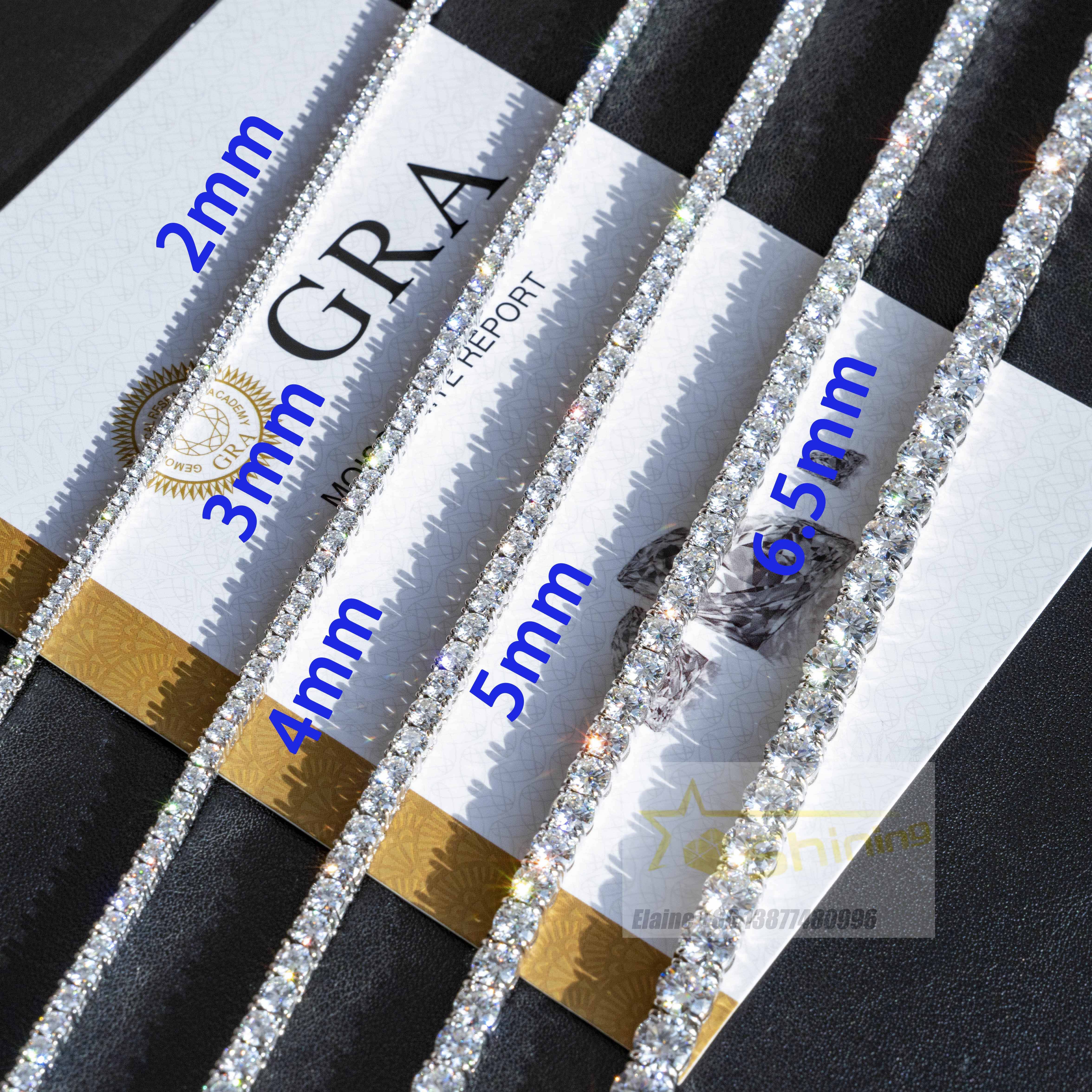 Wholesale 3MM Hip Hop Iced Out S925 Sterling Silver D-VVS Lab Diamond Moissanite Tennis Chain Necklace Pass Diamond Tester