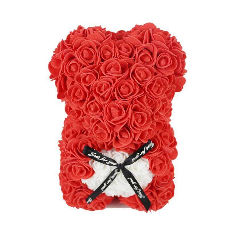 25cm Artificial Flowers Bear White Red Rose Valentines Day Gift Box Girlfriend Anniversary Wedding Dedcoration W260114