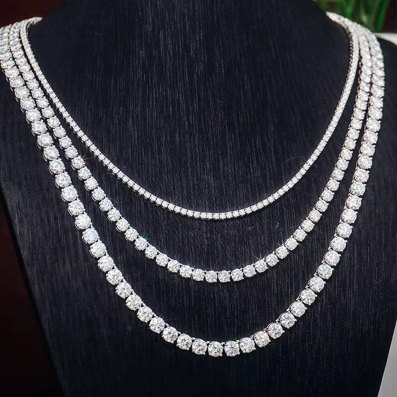 3mm Tennis Chain Necklace White 925 Sterling Silver Jewelry 14k Gold 18k Gold Plated Tennis Moissanite Diamond Chains