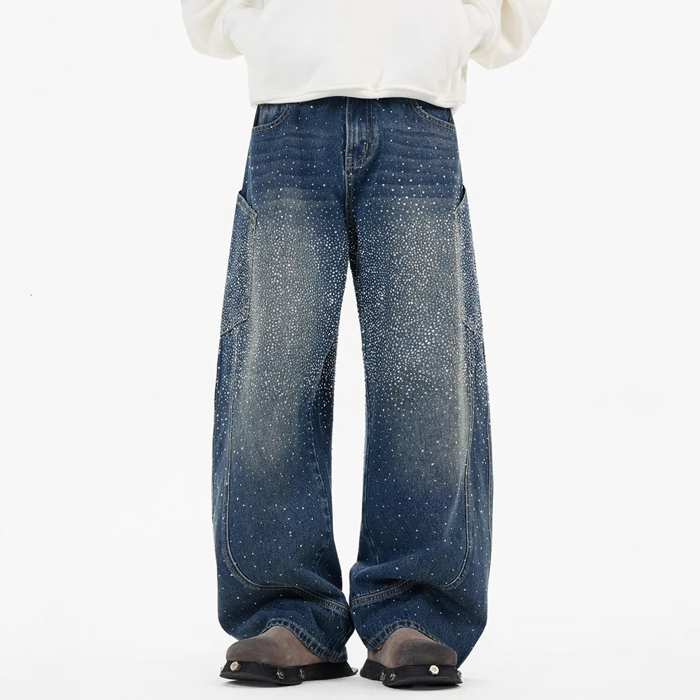 Diamond Wide Leg Jeans Men Women Streetwear Fashion Hip Hop Loose Casual Denim Cargo Pants Baggy Jeans Trousers 260109