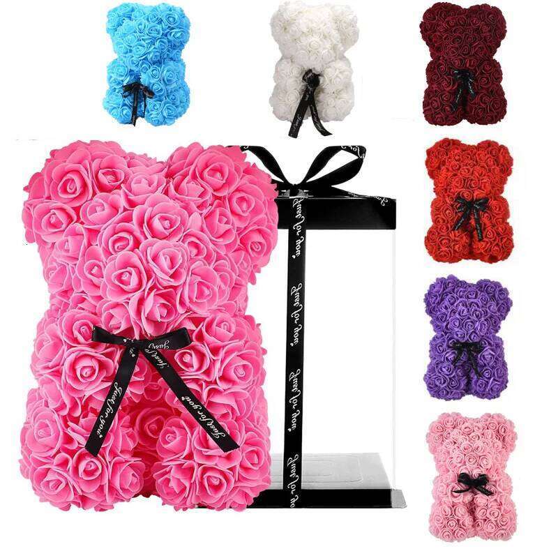 Gifts Women Flower Bear Hand Made Rose Teddy Bea for Valentines Mothers Day Wedding Anniversary Bridal Showers W260114