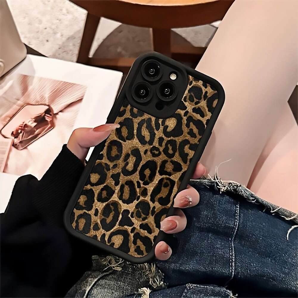 Trendy Leopard Print Case - Niche European American Style Cover for iPhone 17/16 Pro Max/15 Pro/14/13, Dual-Tone Frame Shockproof phone case