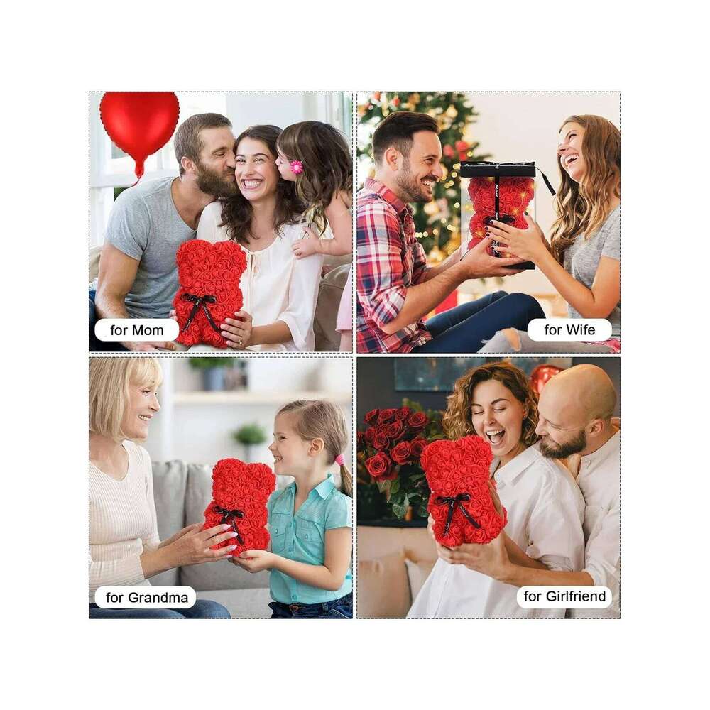 Girlfriend Women Rose Teddy Bear Artificial Flower Anniversary Valentines Birthday Gift Mothers Day Mom Gifts W260114