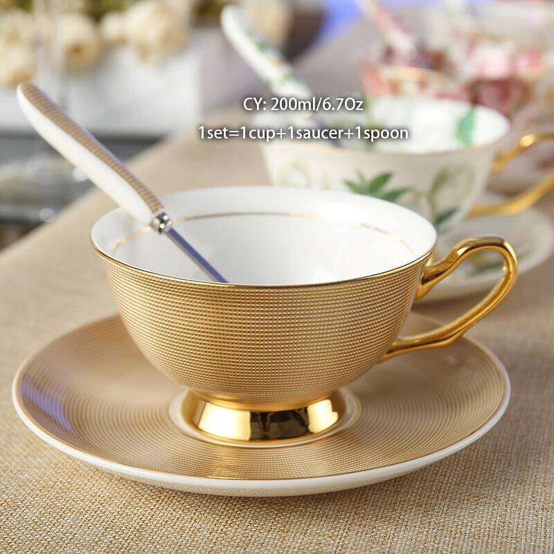 Europe Bone China Coffee Saucer Spoon Set 200ml Luxury Ceramic Mug Top-grade Porcelain Tea Cup Cafe Teaware Party Drinkware