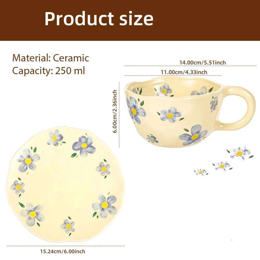 Ceramic Mugs Coffee Cups Hand Pinched Irregular Flower Milk Tea Cup with Plate Ins Style Drinkware Breakfast Mug Kitchen