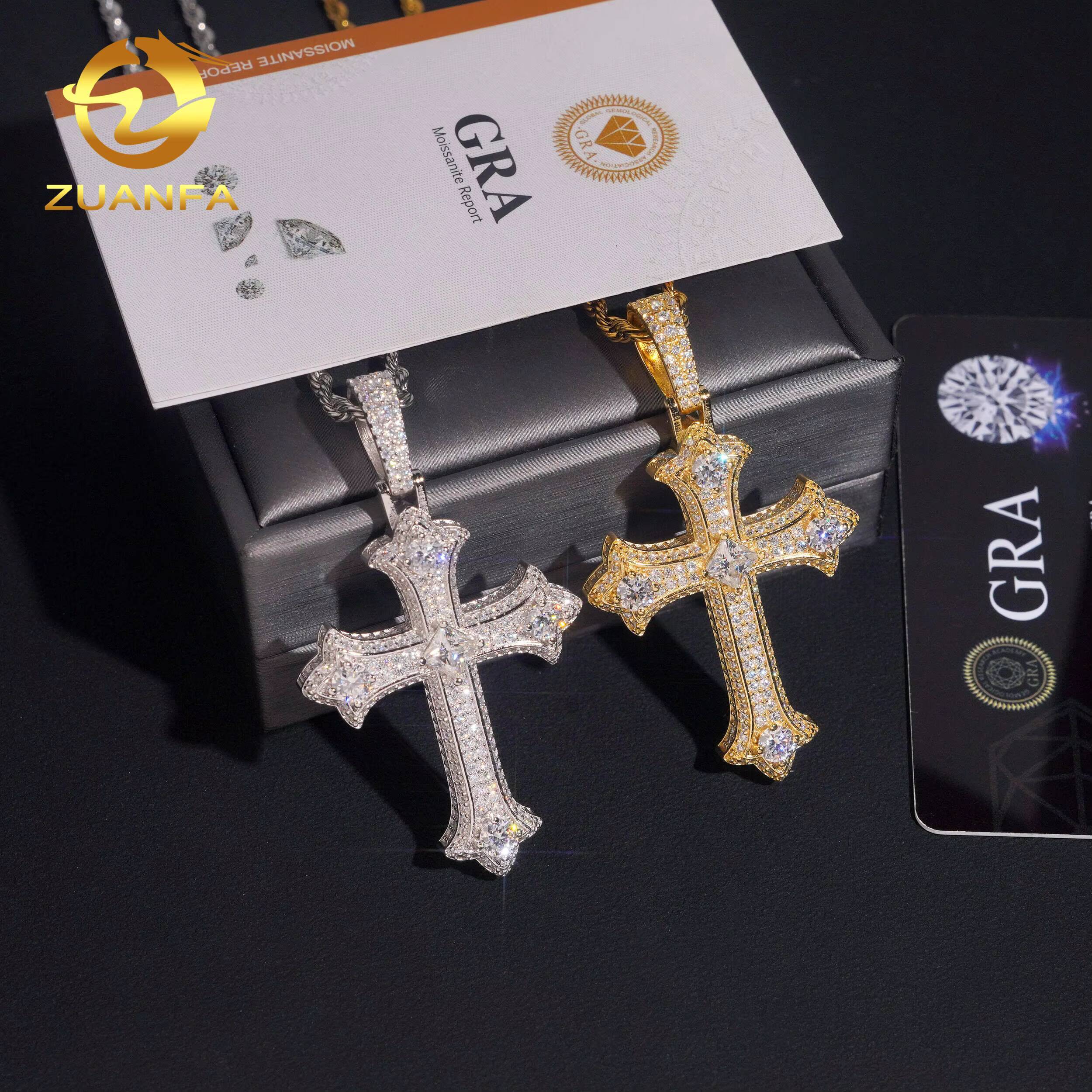 48h Shipping Moissanite Hip Hop Jewelry Cross Iced Out Pendant 925 Sterling Silver Moissanite Cross Pendant Charm Local Stock