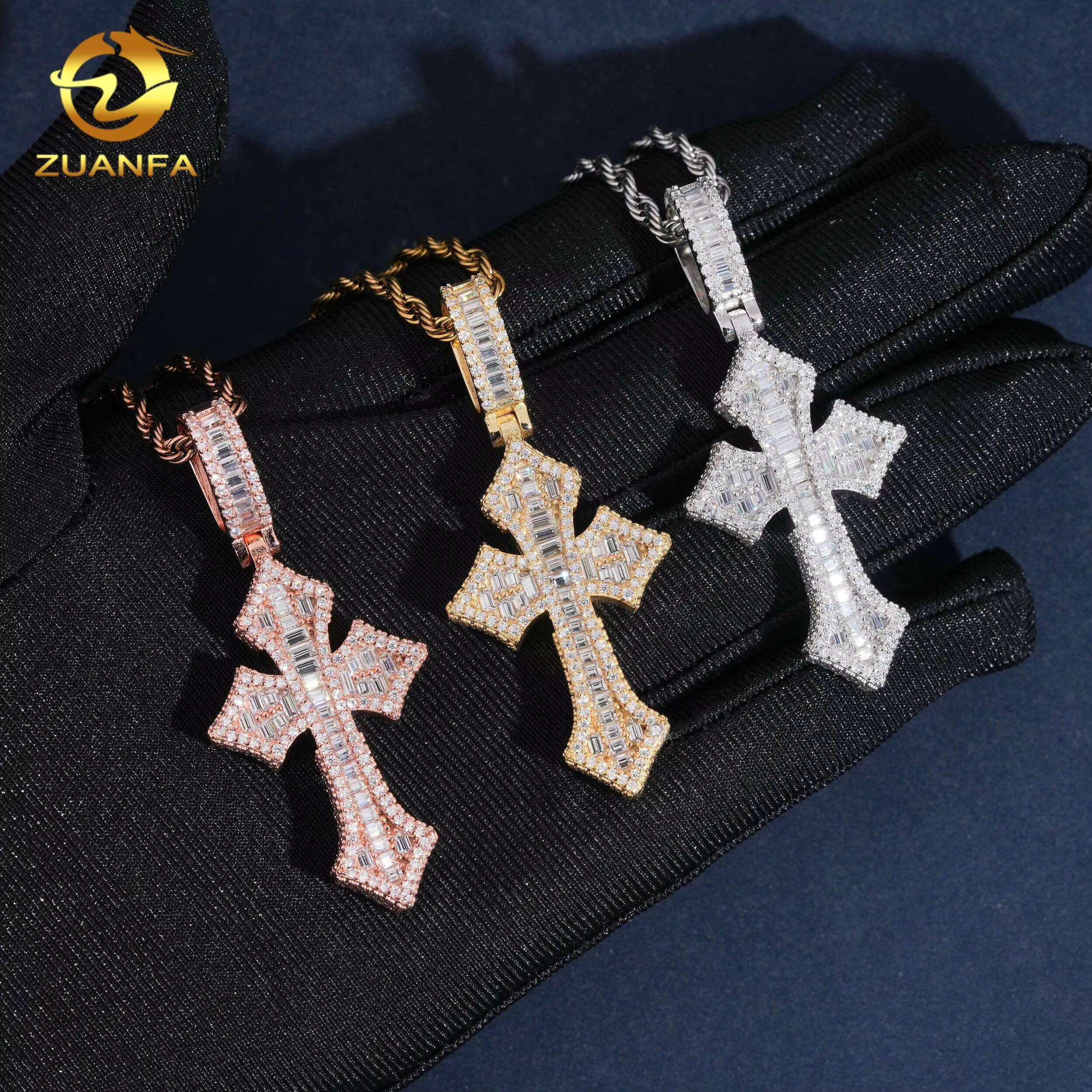 925 Sterling Silver Fine Jewelry Custom Gold Plated Moissanite Cross Pendant Men Hip Hop Iced Out Pendant