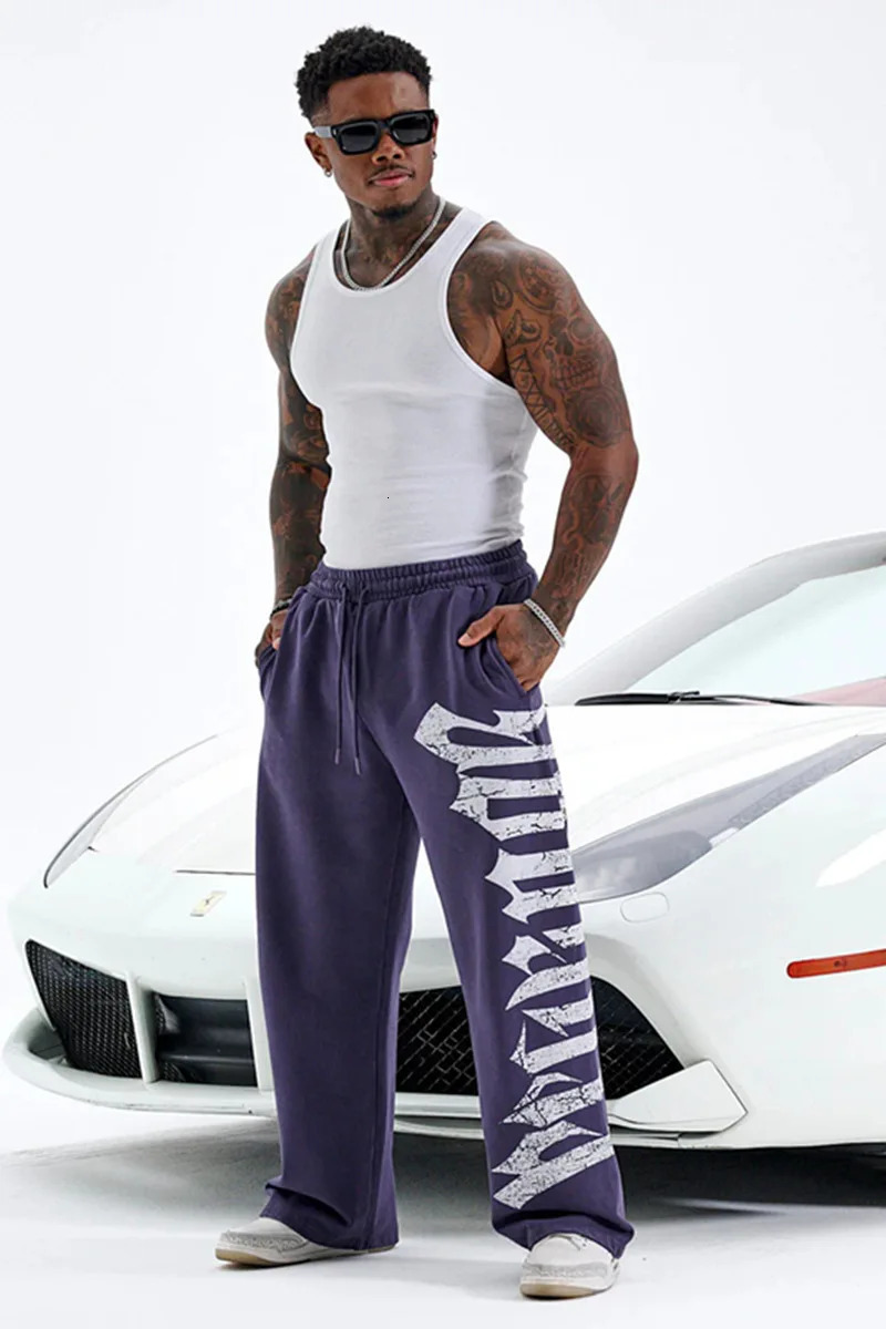 Young American trendy sweatpants collaboration anime joggers cotton terry print wideleg casual pants hiphop street 260109