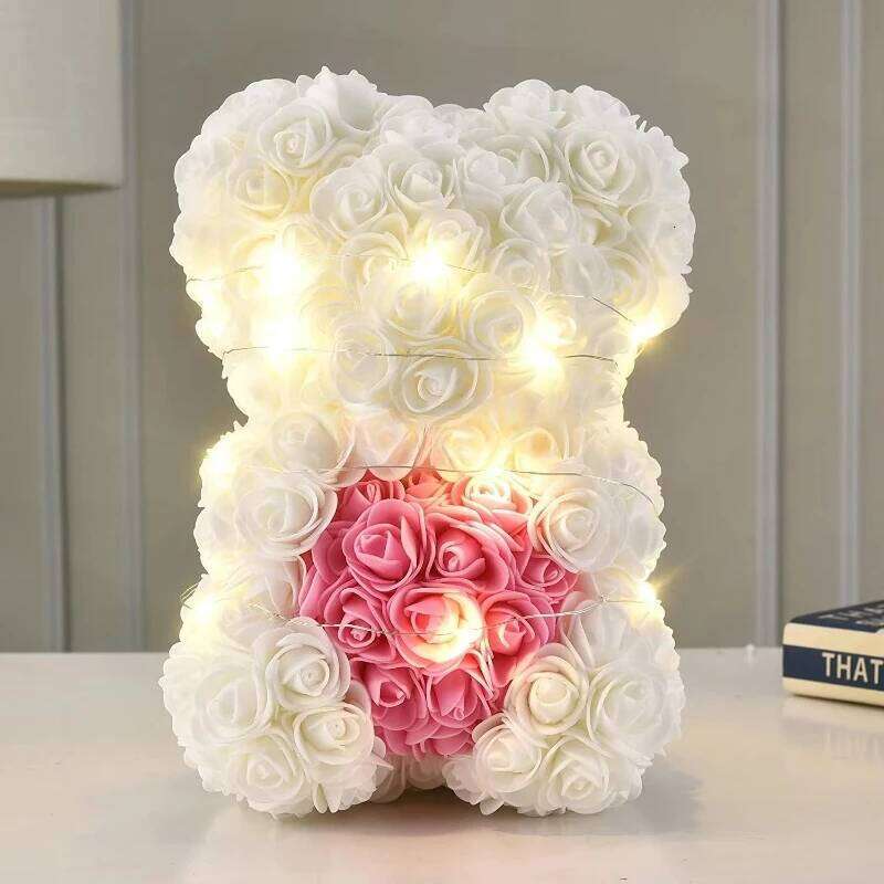 DIY Teddy Rose Bear Box High Quality Preserved Artificial Pe Foam Silk Flower Natural 40 cm Decorative Gift Valentine's Day W260114