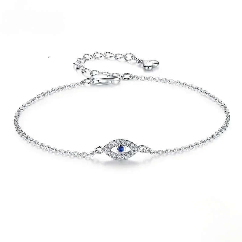 Jewellery Bracelet Fine Jewellery Silver Plated Turkish Style Evil Eye Protection with Blue Stone and Cubic Zirconia Adjustable for Travel Souvenir Da