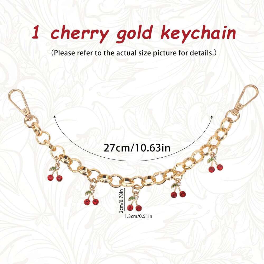 Gold Chain with Five Charms Cherry Keychain Women Cute Fruit Key Chain Fashion Jewelry Decorative Keyrings for Bag Purse Keys Handbags