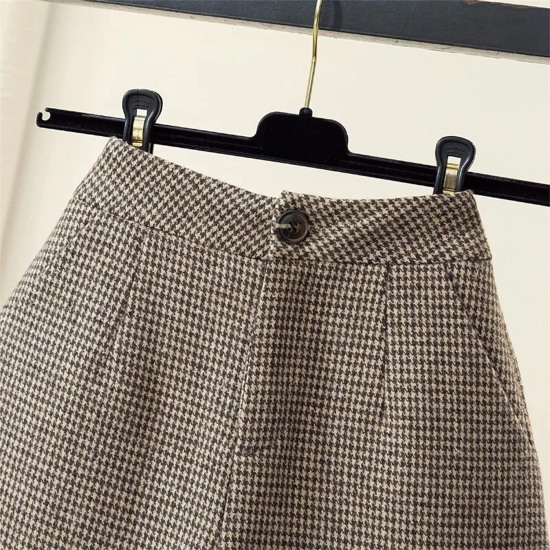 Thicker Houndstooth Short Autumn Winter Warm High Waist Aline Vintage Baggy Bottom Korean Fashion Streetwear Chic 260114 - view 7