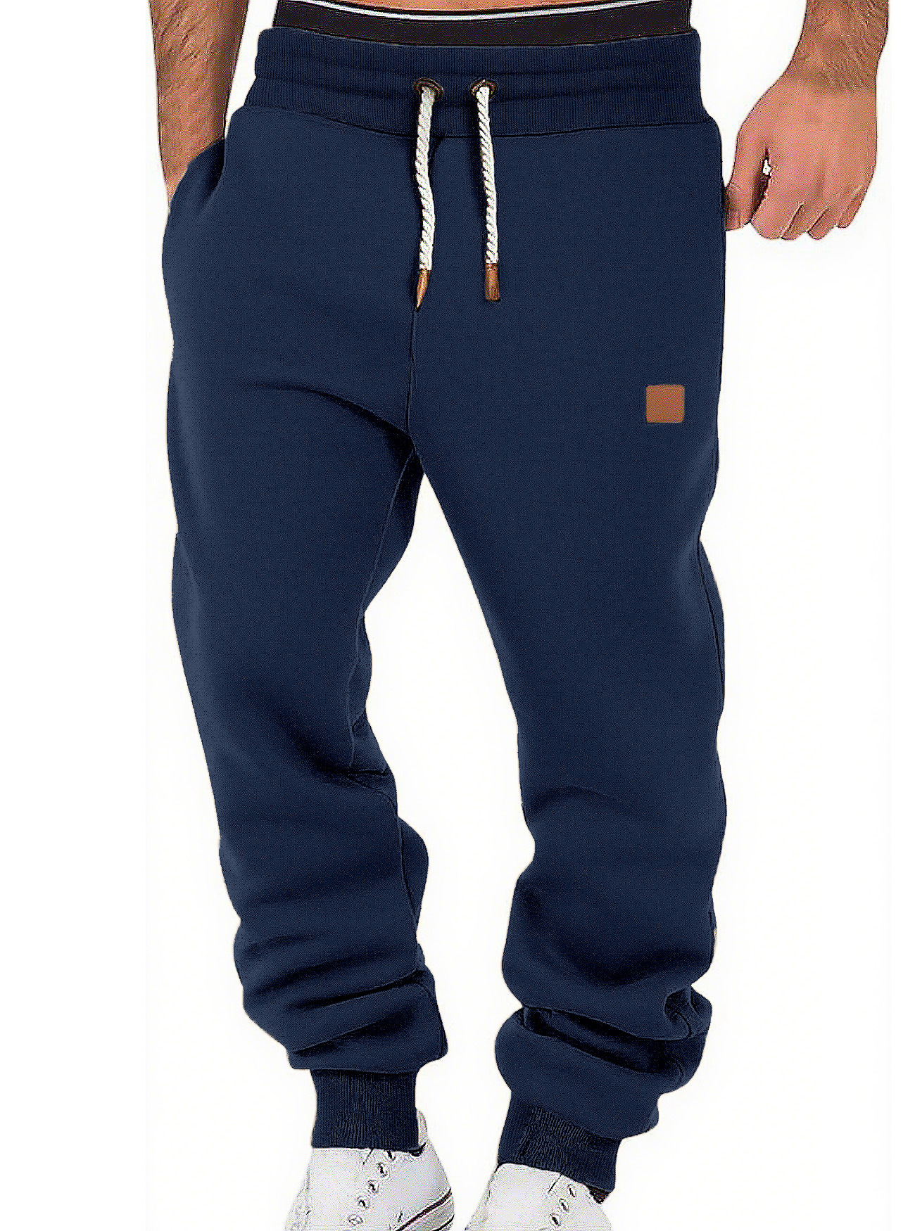 Men's Spring & Autumn Solid Color Trendy Casual Sports Sweatpants, European & American Style Loose-Fit Tapered-Leg Baggy Pants
